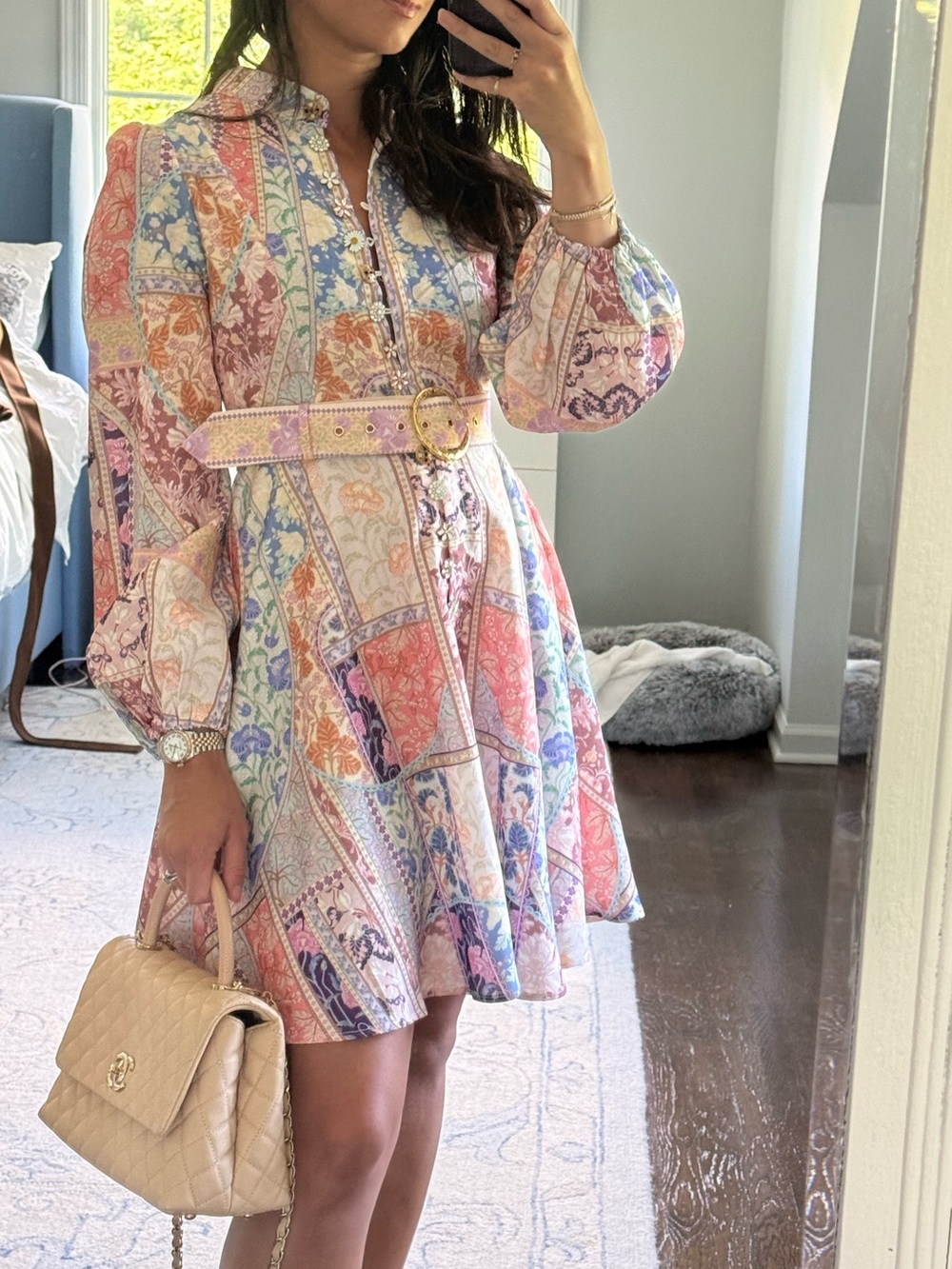 Pastel Patchwork Belted Mini Dress